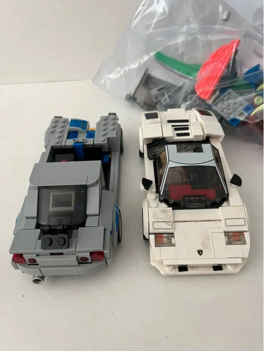 LEGO 2 Cars Built Speed Champions Lamborghini Grey White Building Kit Extra